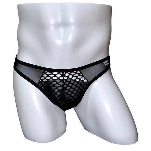 Jockmail Mesh Fishnet Sheer Thong Black Size L (30-32) JM220 NWT - Picture 2 of 12